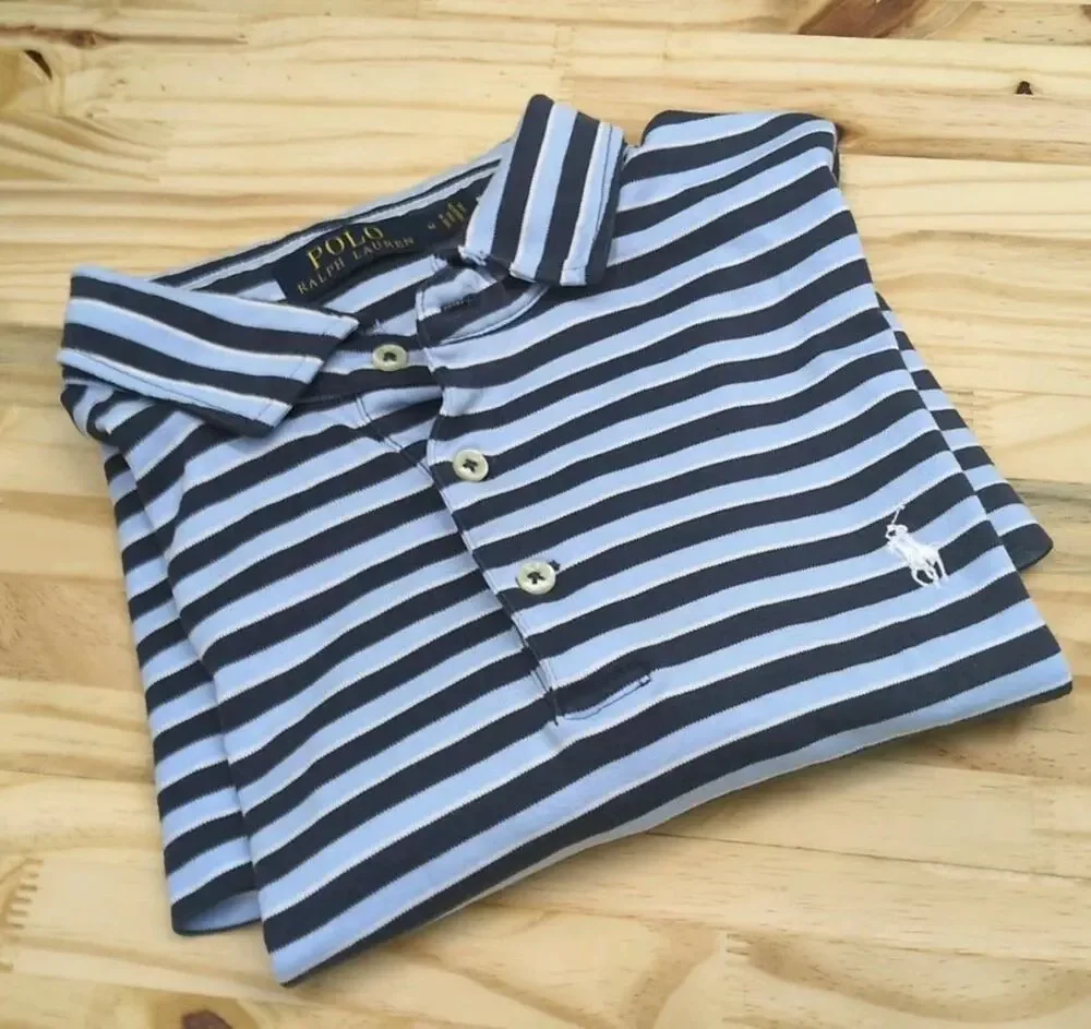 Polo Ralph Lauren Polo Shirt Mens M Blue/white Striped 100% cotton